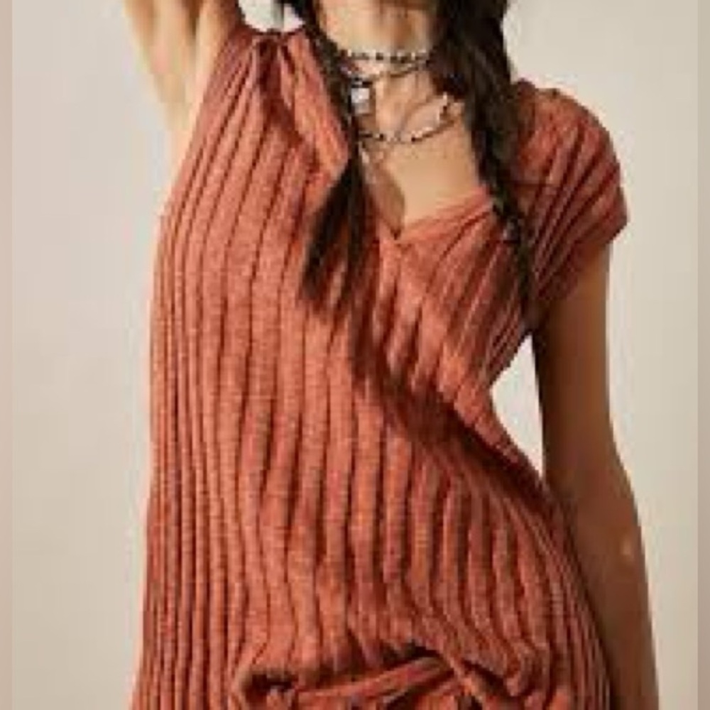 Free People Beach Veda Brown Knit Sweater Vest V Neck Top Small Loose Boho